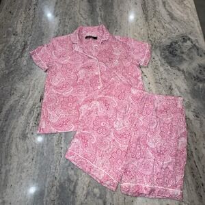 Lauren Ralph Lauren Women's Medium Pajama Set Pink Paisley Shorts Top Button Pjs